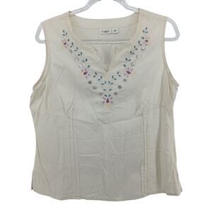 Cato Y2K Ivory Embroidered Blouse Womens LG Boho Neutral Cottage Minimalist